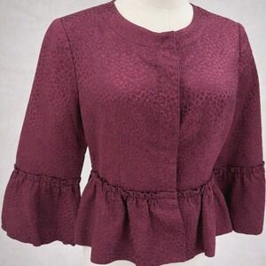 BCBGMAXAZRIA Giselle Dark Coquette Silk Wool Leopard Jacquard Bell Sleeve Jacket